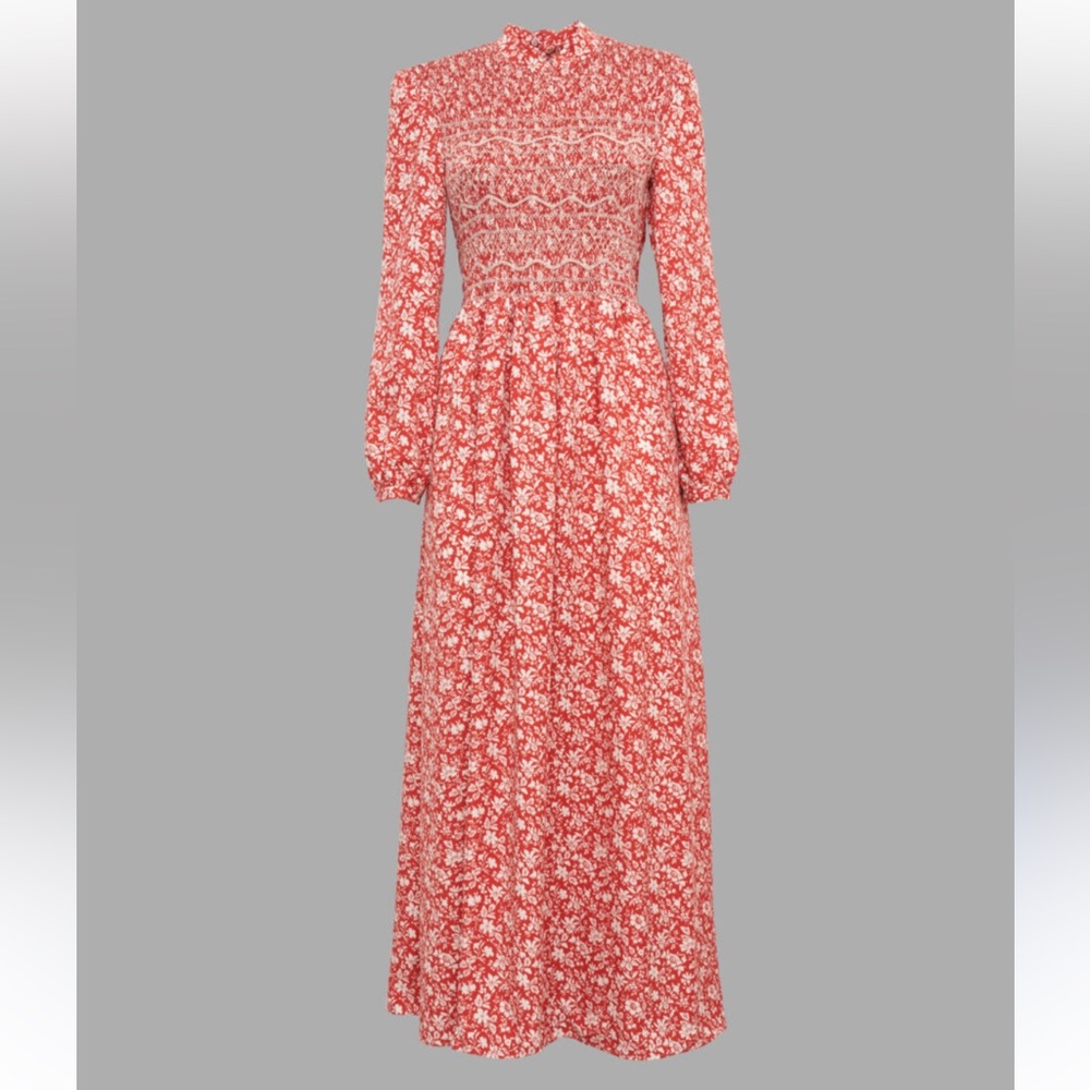 NWT Loretta Caponi Lea C PAPAVERI Floral Dress Small Hand Smocked Italy Bespoke